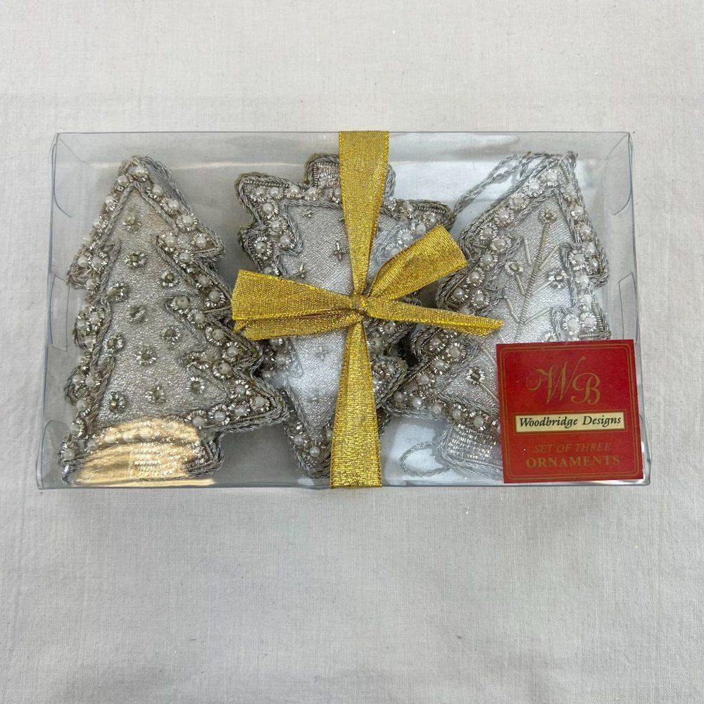 New Vintage WB Woodbridge Designs Silver Beaded Christmas Tree Ornament